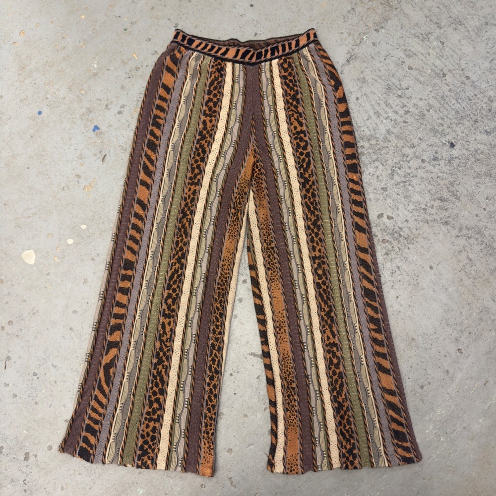 Cecilia Prado Mixed Animal Print Knit Wide Leg Pants Brown Multi Size M